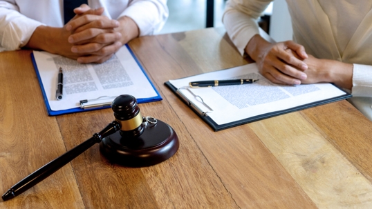 divorcing couple in a lawyer's office